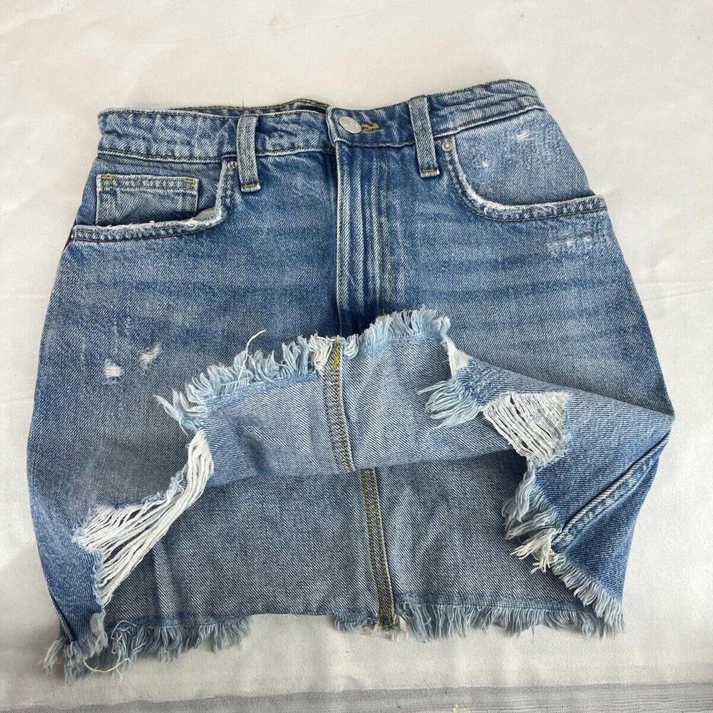 Distressed Blue Denim Mini Skirt - Trendy Fashion Staple - Size 26 - Picture 2 of 9